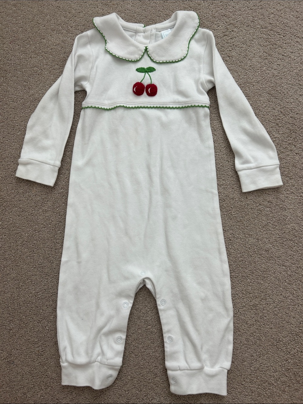 Little English white playsuit with cherry embroidery